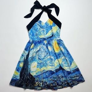 Van Gogh Starry Night Halter Dress Pinup Retro Novelty
